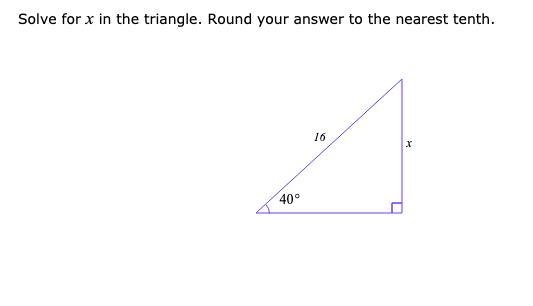 Solve for x in the triangle. Round your answer to the nearest tenth.-example-1