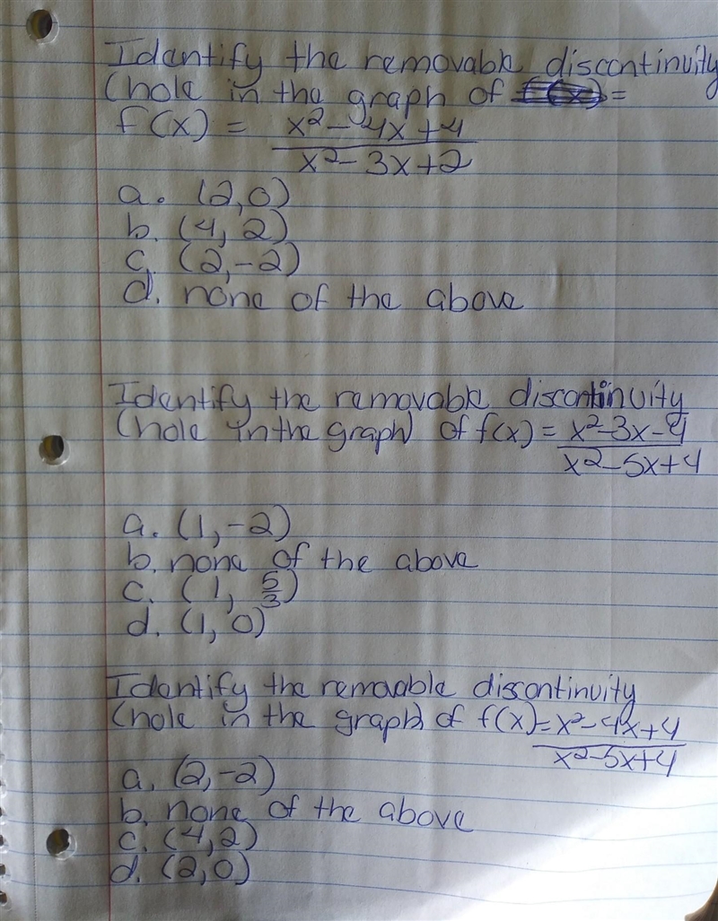 I need help with these removable discontinuities. ​-example-1