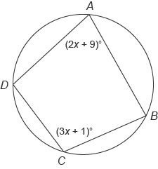 1. Quadrilateral ABCD ​ is inscribed in a circle. What is the measure of angle A? 2. ​ Quadrilateral-example-1