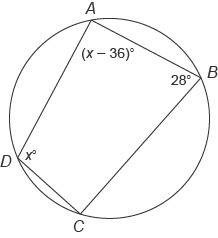 1. Quadrilateral ABCD ​ is inscribed in a circle. What is the measure of angle A? 2. ​ Quadrilateral-example-2