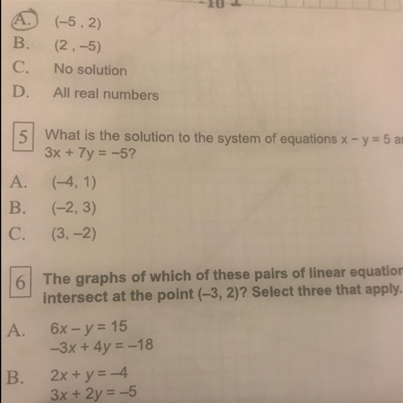 What is the solution to the system of equations x-y=5 and 3x+7y=-5-example-1