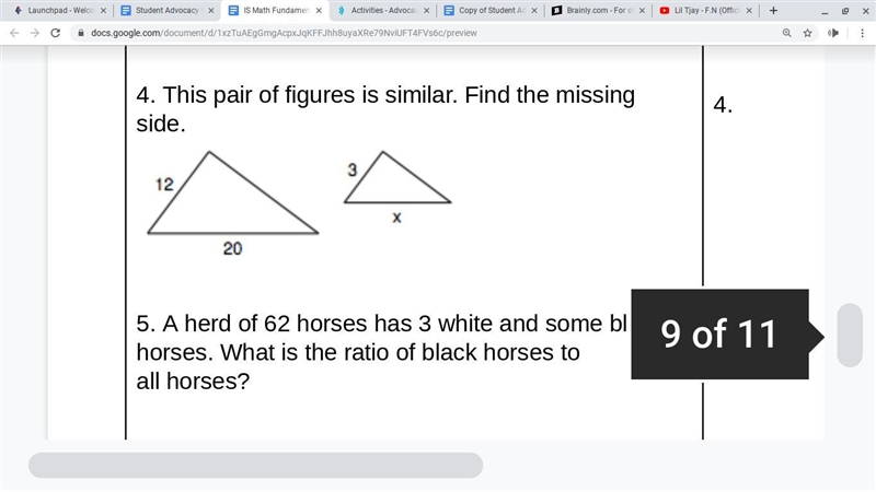 This pair of figures is similar. Find the missing side.-example-1