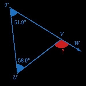 PLEASE HELP!!!!!!!!!!!!!!!!!!!! 1) What is the measure of the exterior angle, ∠UVW-example-1