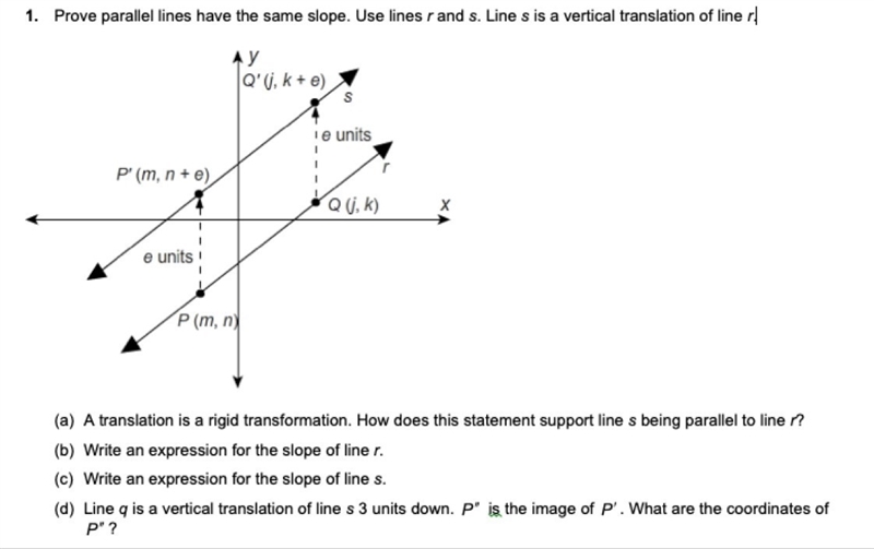 GEOMETRY! Prove parallel lines have the same slope. Use lines r and s. Line s is a-example-1