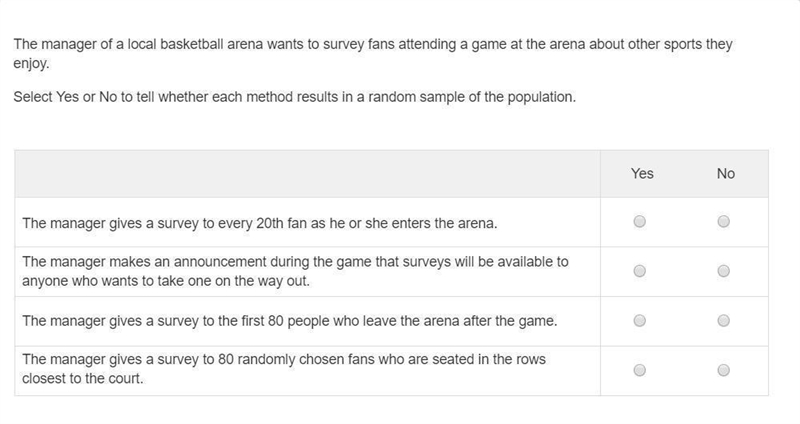 The manager of a local basketball arena wants to survey fans attending a game at the-example-1