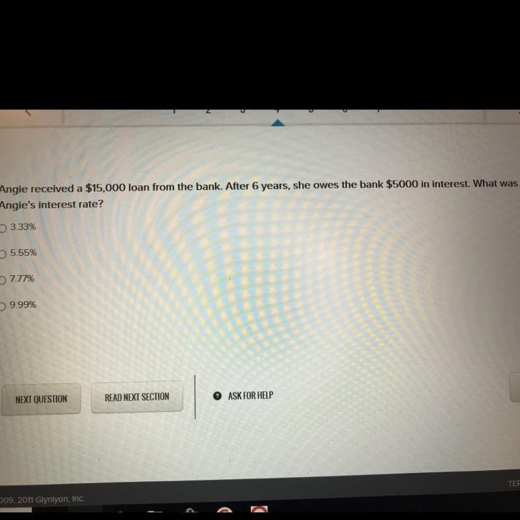 Is your received a $15,000 loan from the bank after six years she owes the bank 5000 in-example-1