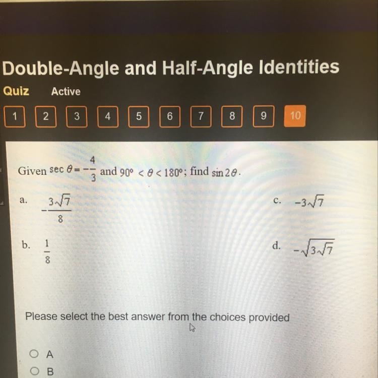 Given sec theta=-4/3 and 90°-example-1