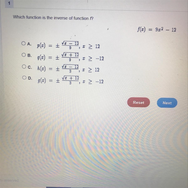 Which function is the inverse of function f?-example-1