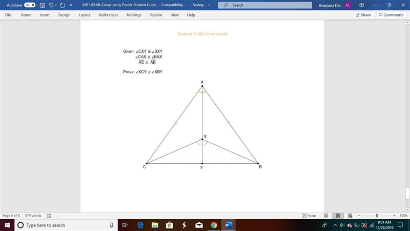 Use paragraph, flow chart, or two-column proof to prove the angle congruency.-example-1