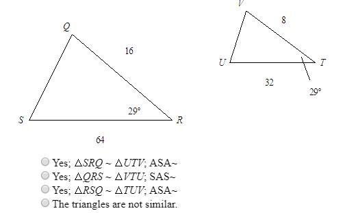 Are the two triangles similar? If so, how do you know?-example-1