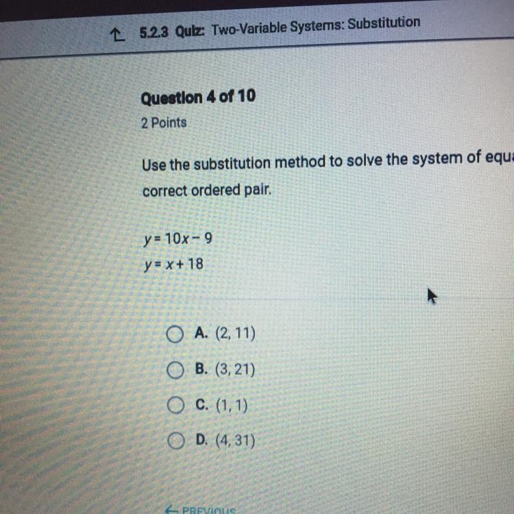 Use the substitution method to solve the system of equations.Choose the correct ordered-example-1