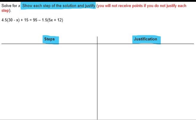 1. Solve for x. Show each step of the solution and justify (you will not receive points-example-1