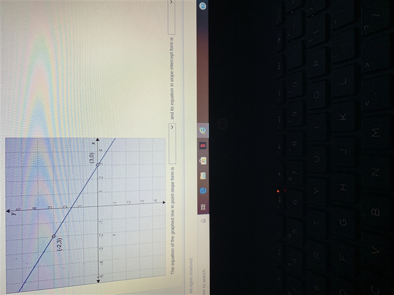 The equation of the graphed line in point-slope form is?, and it’s equation in slope-example-1