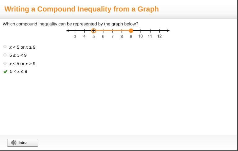 Which compound inequality can be represented by the graph below? A) x < 5 or x-example-1