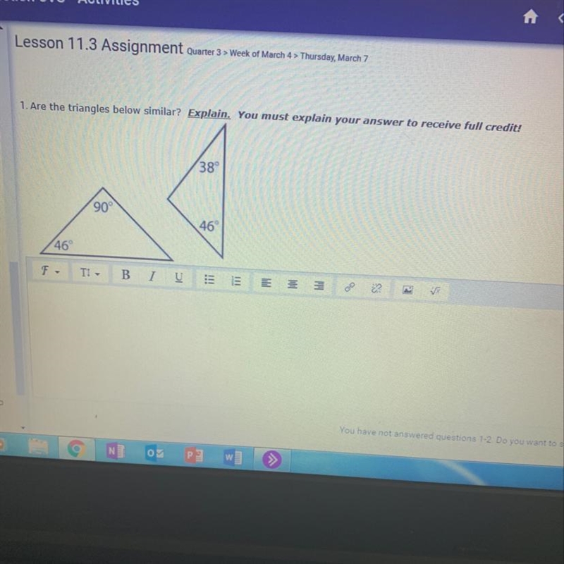 Are these triangles below similar-example-1