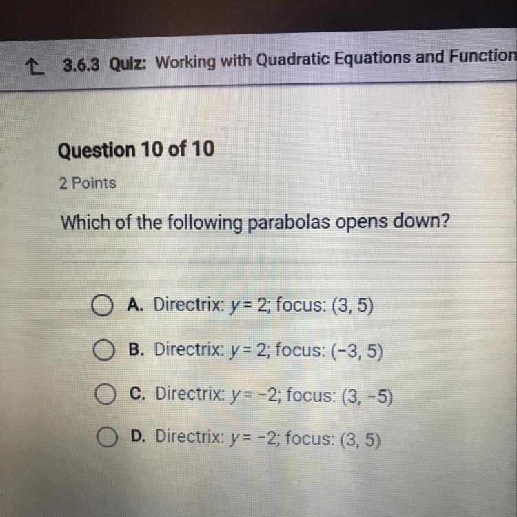 Which of the following parabolas opens down?-example-1