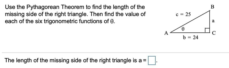 Use the Pythagorean Theorem to find the length of the missing side of the right triangle-example-1