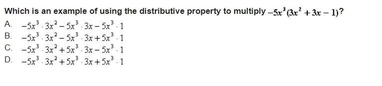 Which is an example of using the distributive property to multiply?-example-1