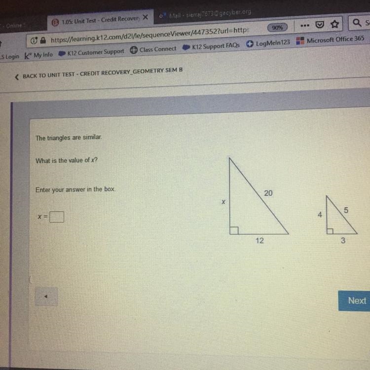 The triangles are similar. What is the value of x? Enter your answer in the box. X-example-1