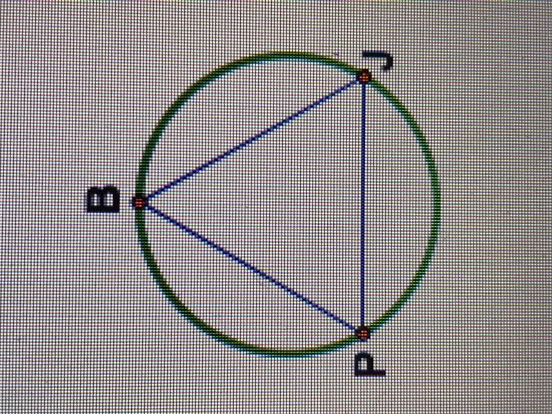 Equilateral triangle PBJ is inscribed in a circle as shown. determine the measure-example-1