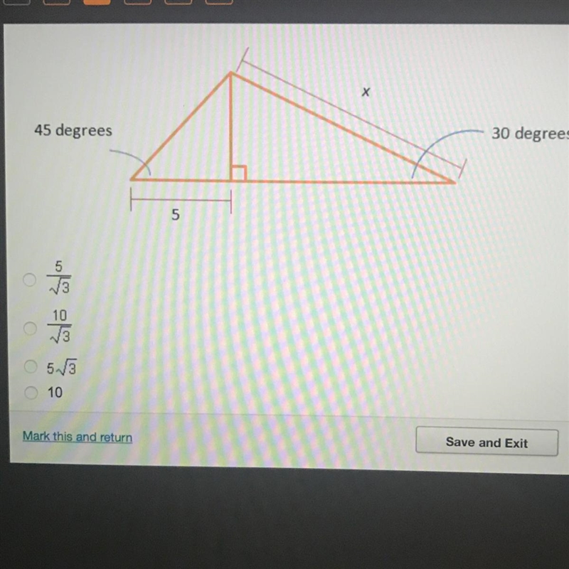 What is the length of x in the diagram below ?-example-1