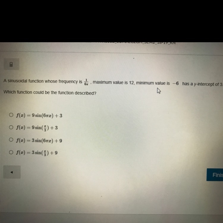 A sinusoidal function whose frequency is 1/6pi-example-1