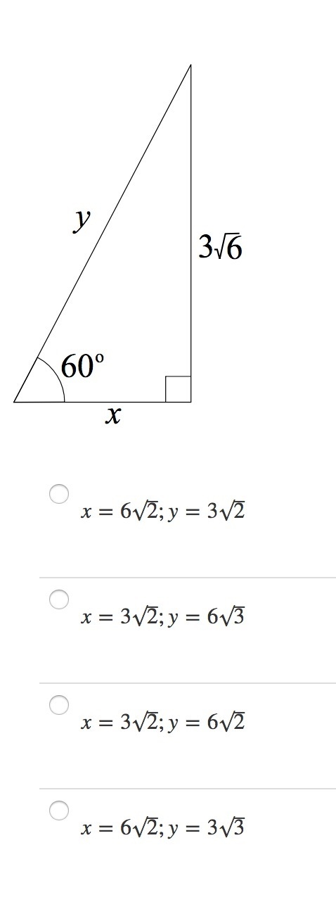 Identify the values of the variables. Give your answers in simplest radical form. HELP-example-1