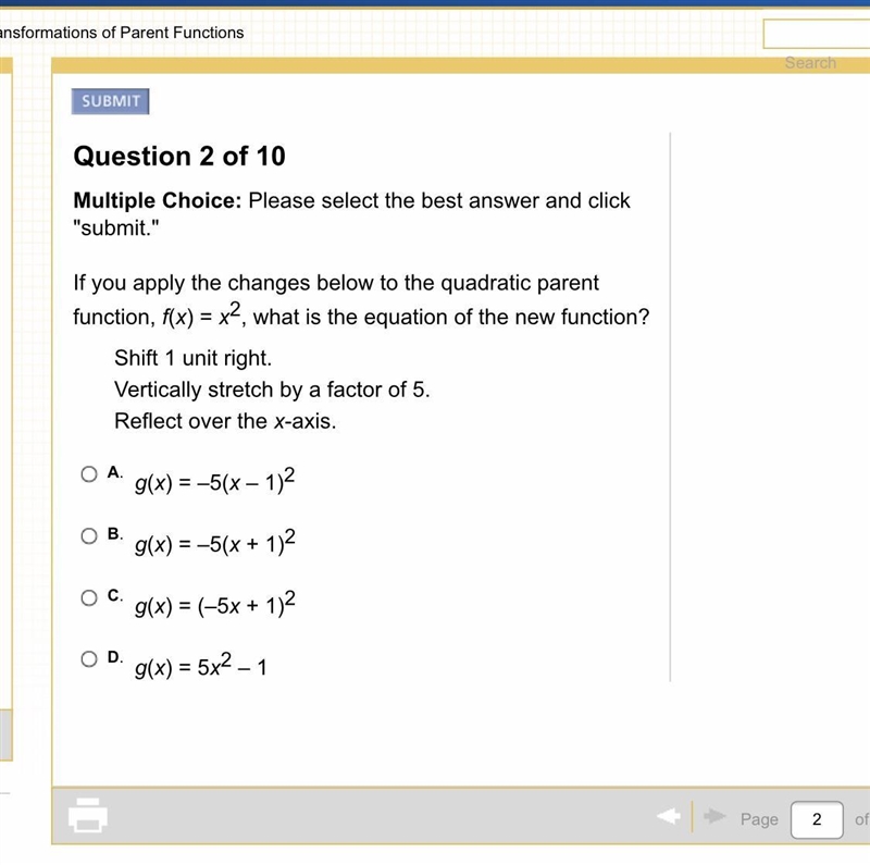 PLEASE HELP! If you apply the changes below to the quadratic parent function, f(x-example-1