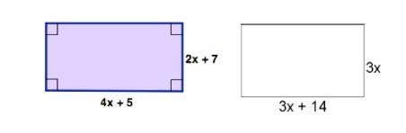 What is the combined perimeter of these two rectangles? A) 6x + 14 B) 12x + 24 C) 12x-example-1