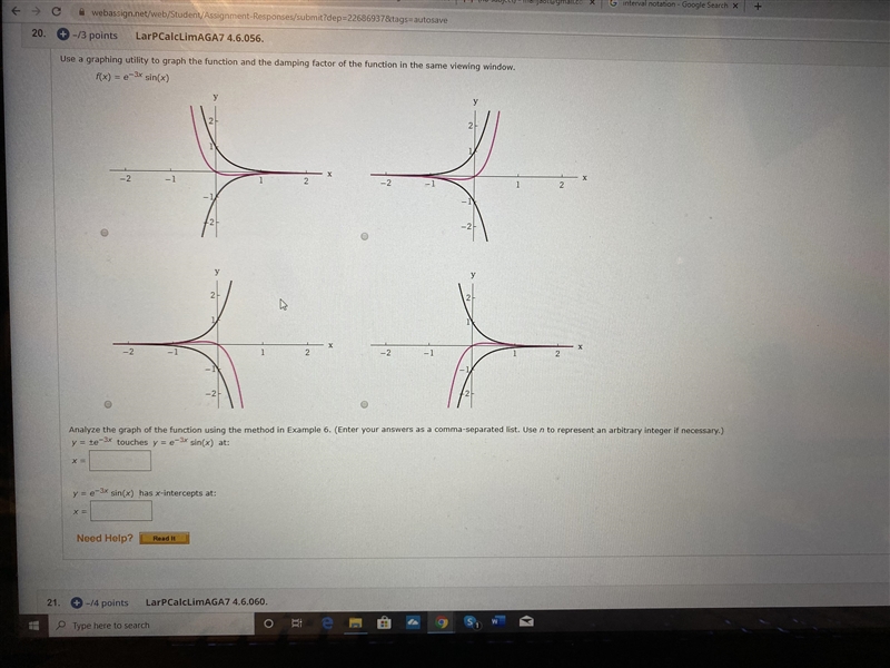 Use a graphing utility to graph the function and the damping factor of the function-example-1