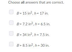 Which cylinders with base area B and height h have volumes-example-1