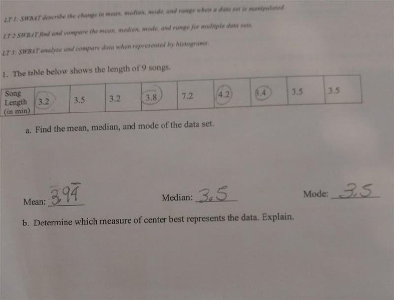 Determine which measure of center best represents the best data. Explain.​-example-1