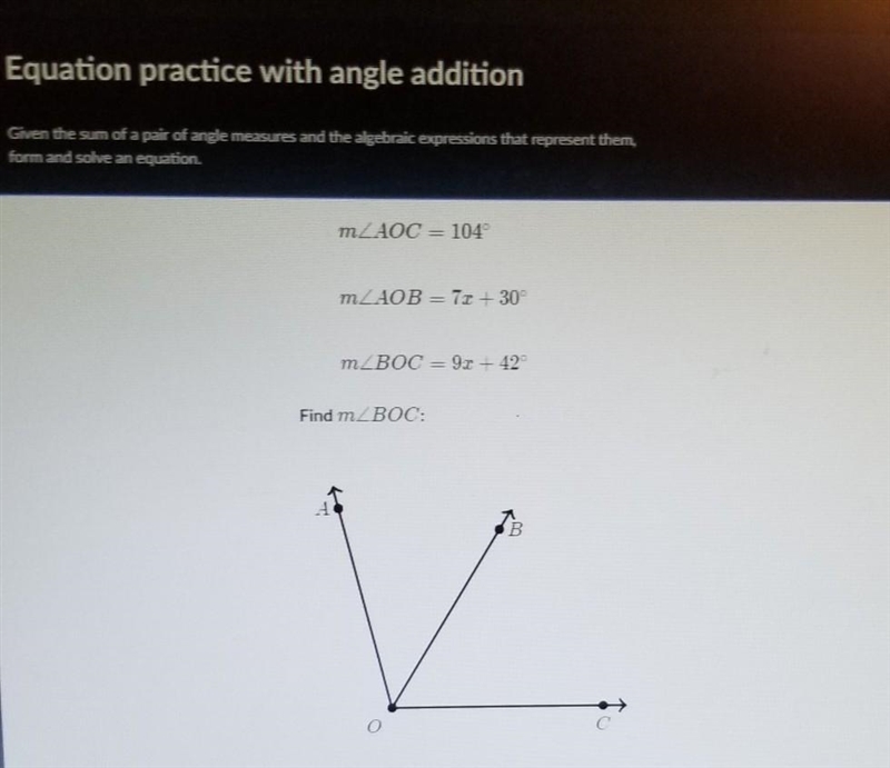 Can someone help me on Geometry? It's called "Equation practice with angle addition-example-1