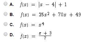 Select the correct answer. Which function has an inverse function?-example-1