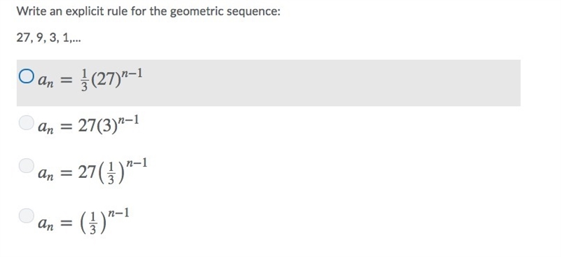 Write an explicit rule for the geometric sequence (answers down below) :-example-1