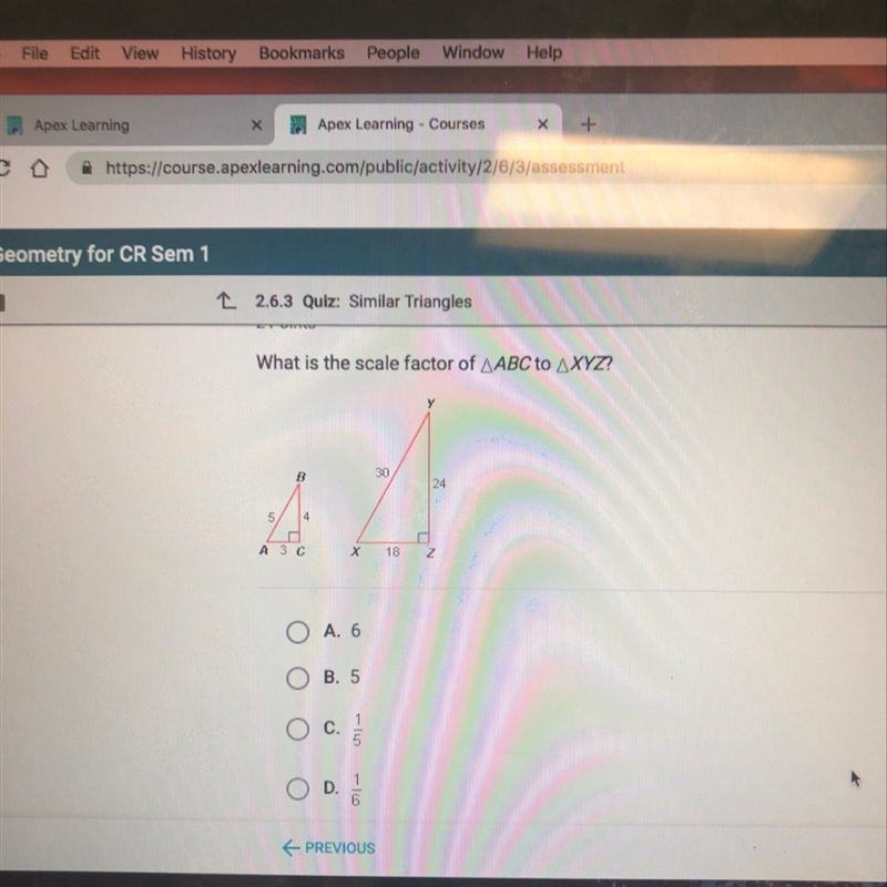 What is the scale factor ABC to XYZ???-example-1