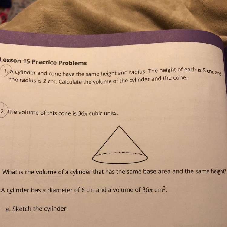 The volume of this cone is 36π cubic units. What is the volume of a cylinder that-example-1