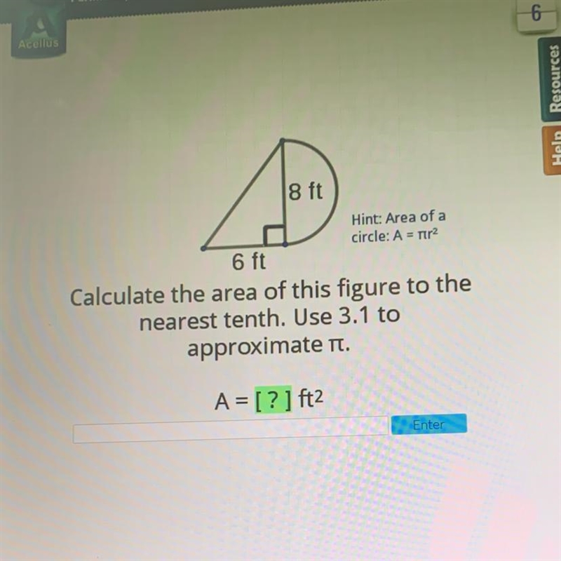 Calculate the area of this figure to the nearest tenth. use 3.1 to approximate-example-1