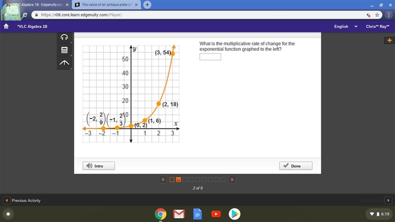 What is the multiplicative rate of change for the exponential function graphed to-example-1