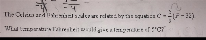 What temperature Fahrenheit would give a temperature of 5C? Can someone help me with-example-1