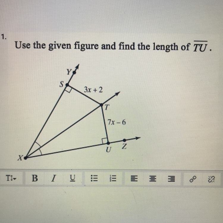 Use the give figure and find the length of TU-example-1