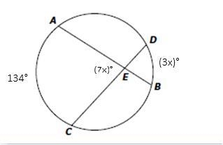 In the diagram shown, chords AB and CD intersect at E. The measure of (AC) ̂ is 134°, the-example-1