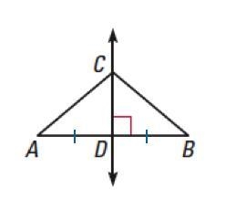 In the diagram below, CD is the perpendicular bisector of AB. If the length of AC-example-1