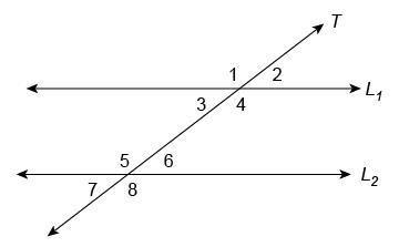 In the figure, line L1 is parallel to line L2. If the measure of ∠4 = 144°, what is-example-1