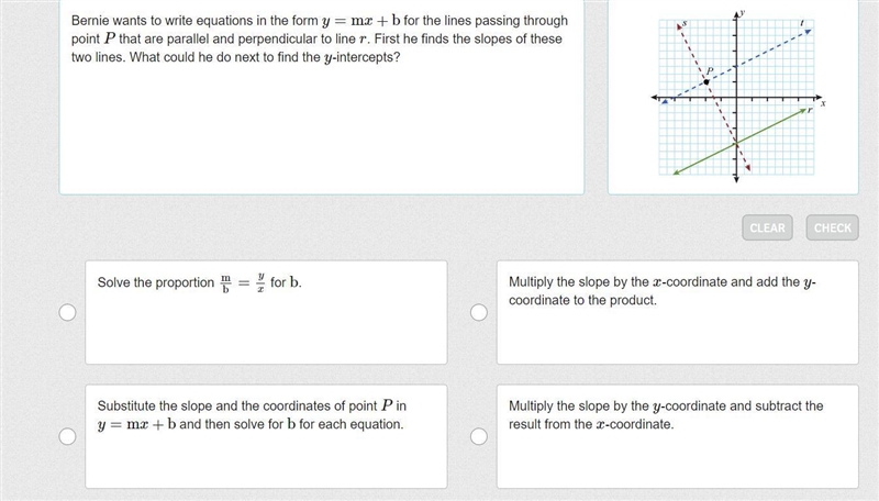 Bernie wants to write equations in the form y=mx+b for the lines passing through point-example-1