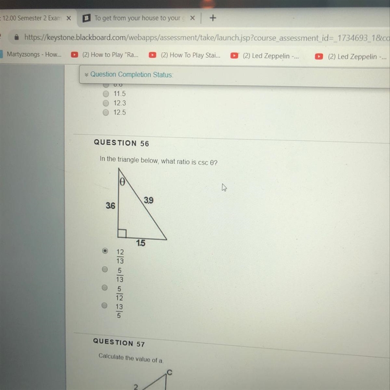 Is this right? in the triangle below what ration is csc 0?-example-1