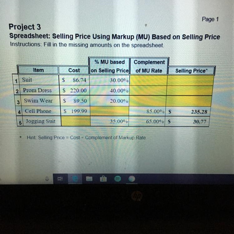 Need help filling in the blanks: selling price using markup.-example-1