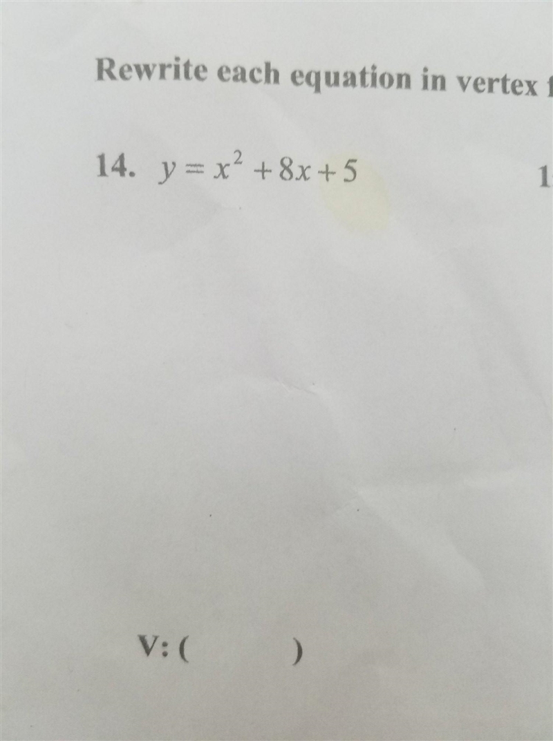 Rewrite each equation in vertex form by completing the square. Then identify the vertex-example-1