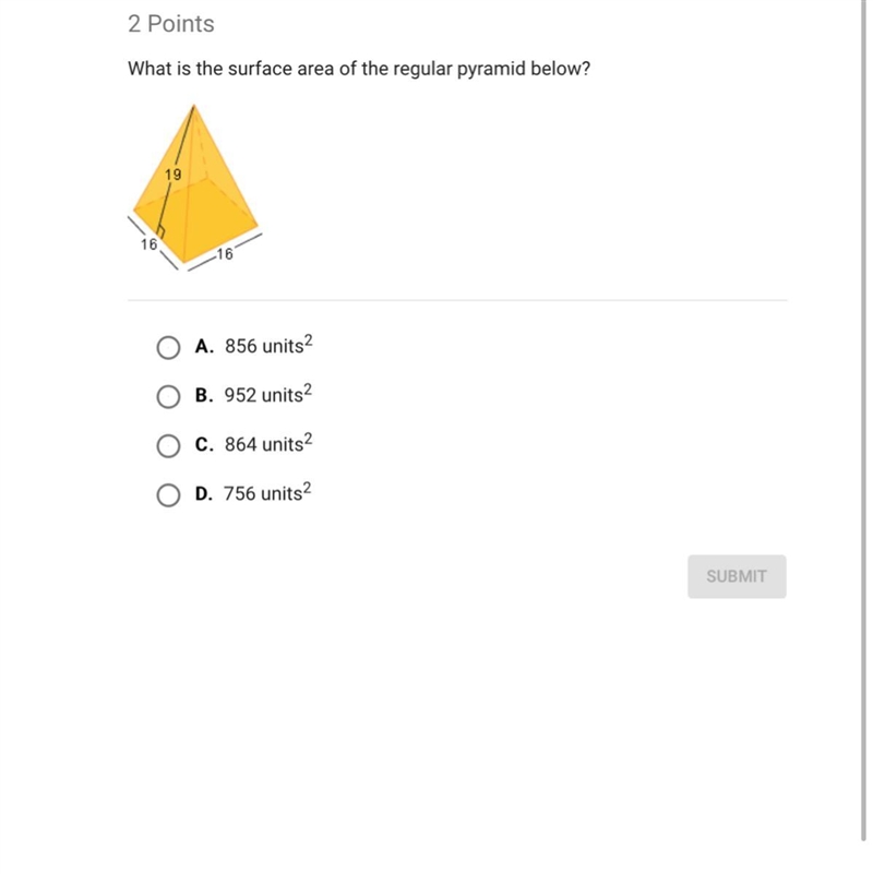 What is the surface area of the regular pyramid below-example-1