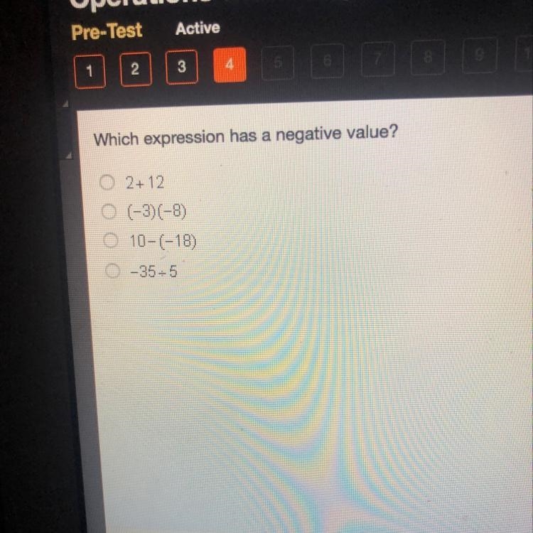 Which expression has a negative value?-example-1